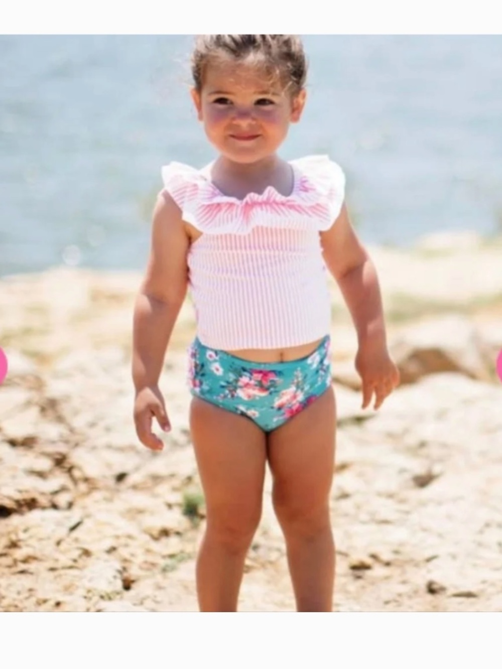 Ruffle Butts Toddler Fancy Me Floral Seersucker Tankini Swim Suit Size 4T - Picture 2 of 12